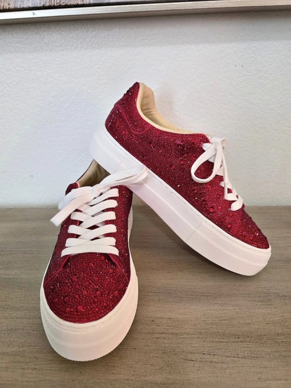 Betsey Johnson Glitter Platform Sneakers in Red US 5.5M Like New